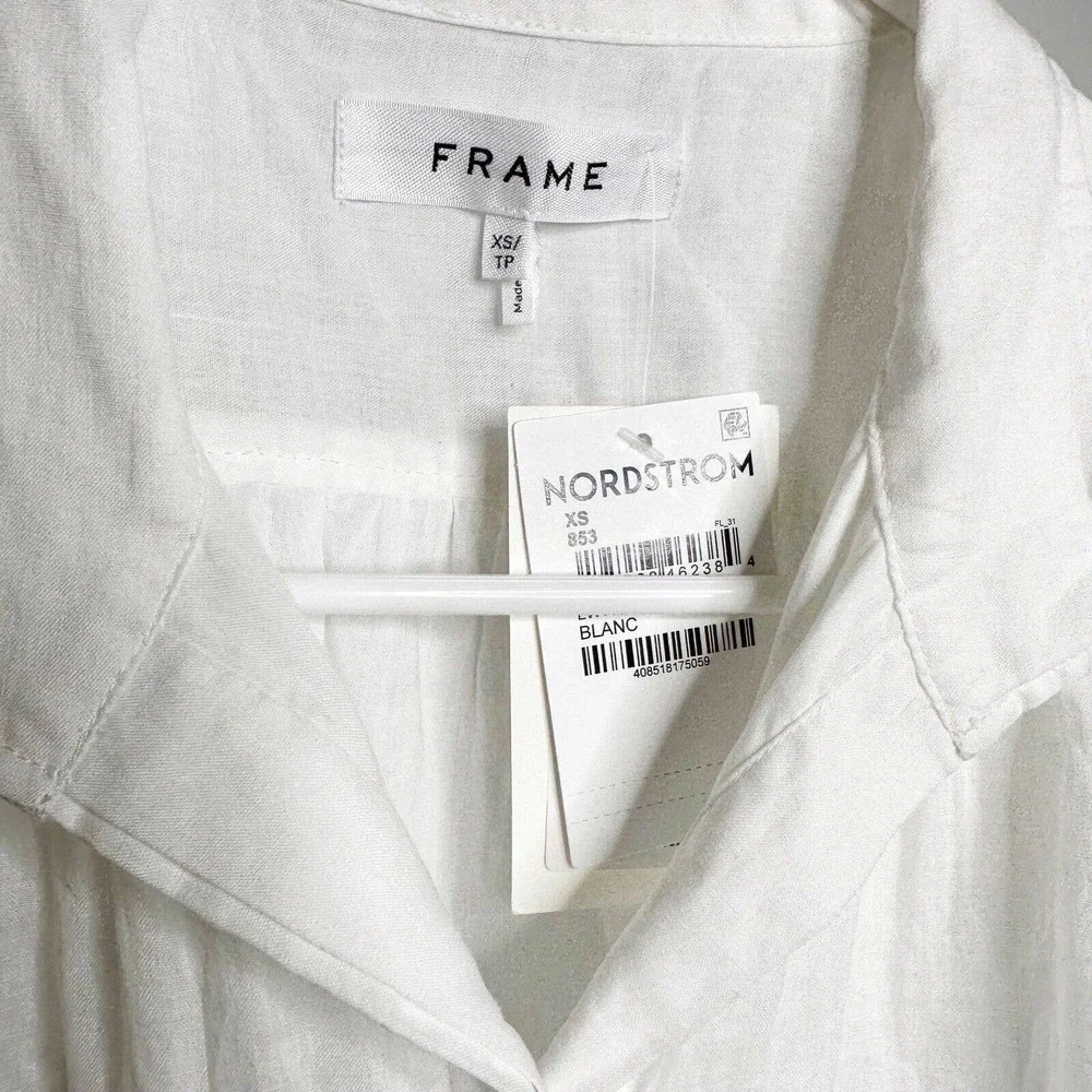 NWT FRAME Gillian Puff Sleeve Cotton Shirtdress Women's White Blanc Size XS $398 - Picture 5 of 6